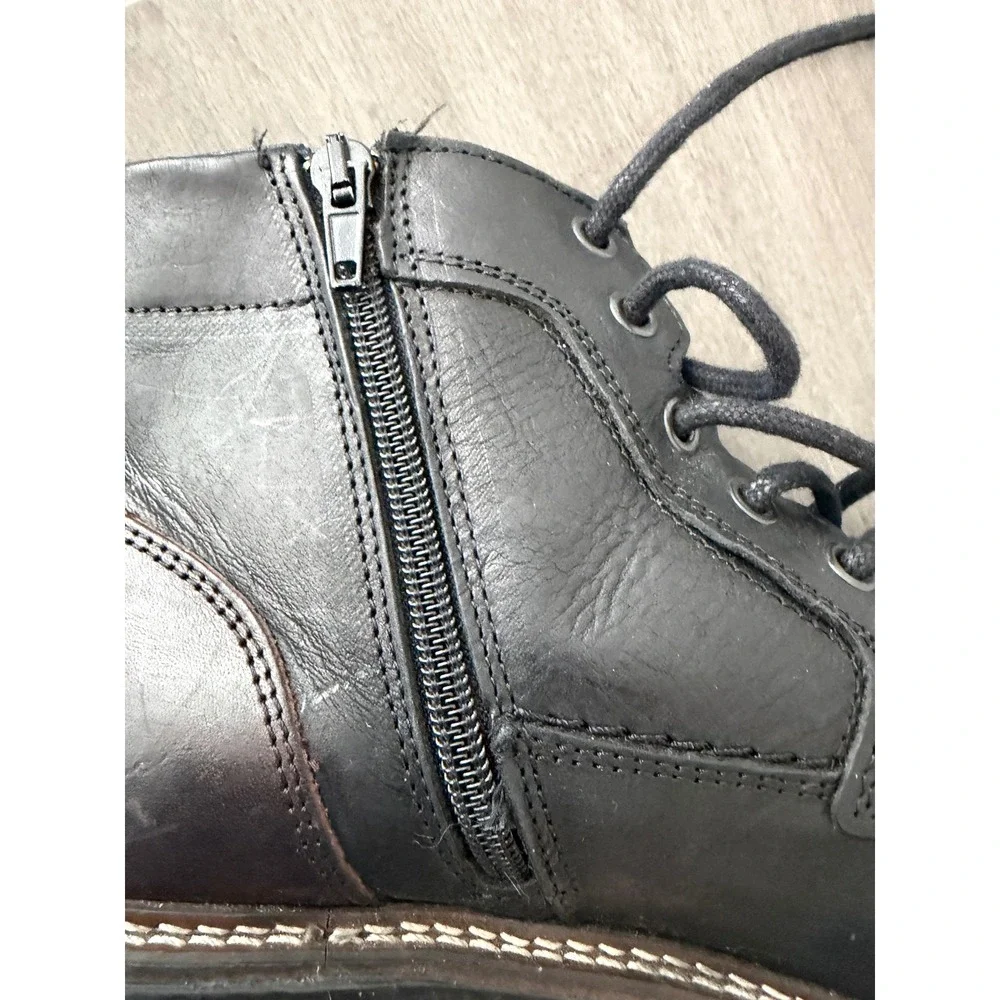 Bullboxer Mens Black Leather Cap Toe Lace Up Side Zip Ankle Boots Portugal US 8